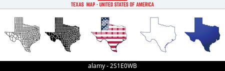 Carte Texas avec icône de contour modifiable. Icône de ligne mince Texas USA State, illustration vectorielle de carte Texas, Texas, carte vectorielle de silhouette TX Illustration de Vecteur