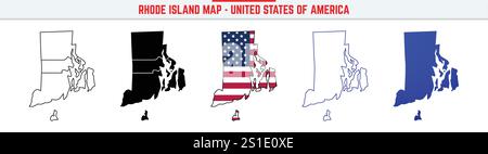 Carte de Rhode Island avec icône de contour modifiable. Rhode Island USA State Thine line icon, Rhode Island map illustration vectorielle, Rhode Island, RI silhouette v Illustration de Vecteur