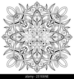 Illustration symétrique abstraite. Elément décoratif dessiné à la main. Mandala noir pour livre de coloriage, tatouage, henné, motif de conception de t-shirt Banque D'Images