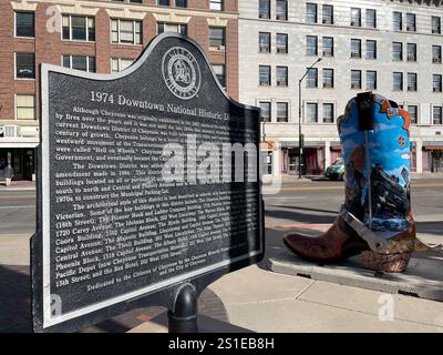 Botte de cow-boy dans le quartier historique national du centre-ville, Cheyenne, Wyoming, États-Unis Banque D'Images