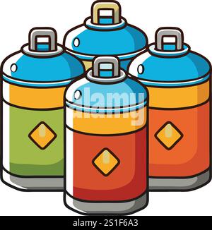 Groupe de canisters cylindriques colorés dans l'illustration vectorielle propre, adapté aux visuels de stockage industriel, chimique ou domestique Illustration de Vecteur