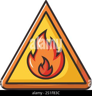 Panneaux d'avertissement d'incendie de dessins animés ludiques avec des flammes expressives à l'intérieur de triangles d'avertissement jaunes, idéaux pour les illustrations de sécurité et de danger Illustration de Vecteur