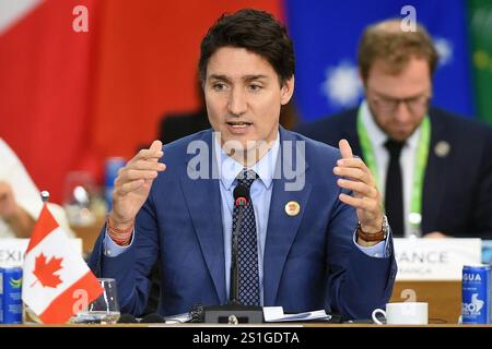 Rio de Janeiro, Brésil, 19 novembre 2024, Justin Trudeau, premier ministre du Canada, lors d’une réunion à la plénière du G20. Banque D'Images