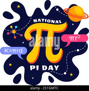 Illustration vectorielle de la Journée nationale Pi le 14 mars présentant des constantes mathématiques, des lettres grecques et une tarte au four sucrée dans un fond plat de vacances Illustration de Vecteur