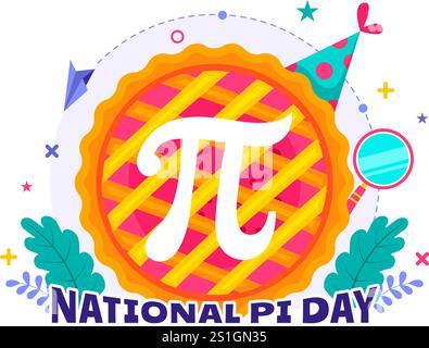 Illustration vectorielle de la Journée nationale Pi le 14 mars présentant des constantes mathématiques, des lettres grecques et une tarte au four sucrée dans un fond plat de vacances Illustration de Vecteur
