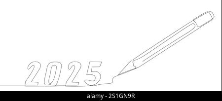 Une ligne continue du numéro 2025 écrite par avec un feutre. Concept vectoriel d'illustration de ligne mince. Contour Drawing idées créatives. Illustration de Vecteur