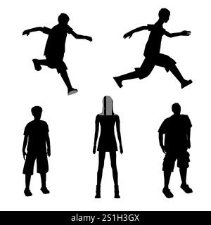 Groupe de silhouettes de personnes dans diverses poses, y compris un homme sautant et une femme debout Illustration de Vecteur