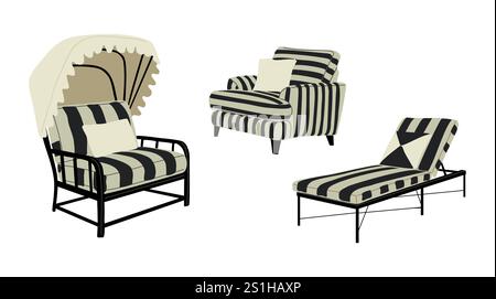 Illustration vectorielle de jeu de meubles de plage sur blanc Illustration de Vecteur
