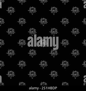 Motif vectoriel noir et blanc sans couture avec des fleurs de lotus élégantes dans un style minimaliste. contraste audacieux, look moderne, papiers peints. Illustration de Vecteur