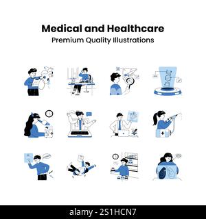 Un ensemble d'illustrations esquissées de qualité supérieure de la médecine et des soins de santé Illustration de Vecteur