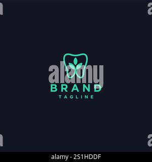 Logo icône feuille dans dent. Lignes minimalistes de dents et de feuilles logo Design. Illustration de Vecteur