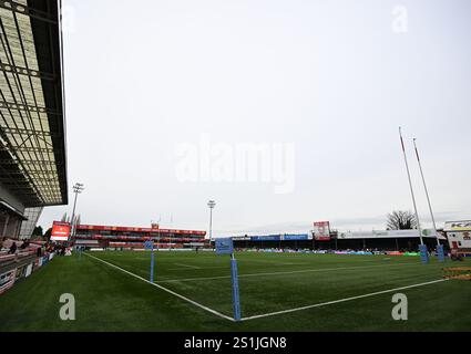 Kingsholm Stadium, Gloucester, Gloucestershire, Royaume-Uni. 4 janvier 2025. Gallagher Premiership Rugby, Gloucester versus Sale Sharks ; le terrain et les stands au Kingsholm Stadium crédit : action plus Sports/Alamy Live News Banque D'Images