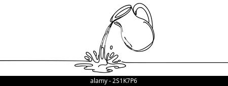un dessin de ligne continue d'une cruche versant de l'eau.un dessin de ligne de l'eau sortant d'une cruche d'argile.icône de cruche antique.illustration vectorielle de ligne unique Illustration de Vecteur