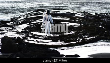 ASTRONOMIQUEMENT ESPACÉ : un mystère de physique quantique s'enchevêtrent et tombe sur un astronaute qui a traversé l'horizon des événements d'un trou noir. Banque D'Images