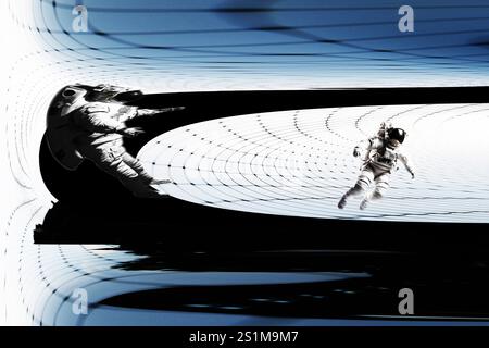 ASTRONOMIQUEMENT ESPACÉ : un mystère de physique quantique s'enchevêtrent et tombe sur un astronaute qui a traversé l'horizon des événements d'un trou noir. Banque D'Images