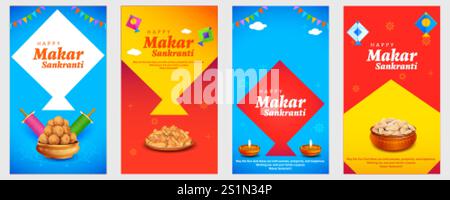Illustration du papier peint Makar Sankranti avec cerf-volant coloré pour le festival De l'Inde Illustration de Vecteur