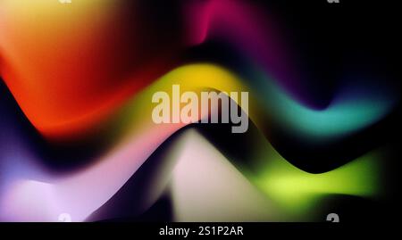 Une illustration abstraite avec des dégradés de couleurs doux qui passent des tons chauds riches aux tons froids, créant l'effet de vagues de lumière lisses. Banque D'Images