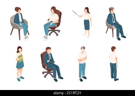 Collection de personnes de bureau isométriques. Conception de personnage sans visage masculin et féminin. Ensemble d'employés de l'entreprise. Illustration vectorielle isolée sur bac blanc Illustration de Vecteur