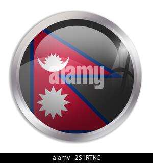 Drapeau du Népal - bouton cercle brillant affiche un drapeau coloré représentant l'identité culturelle et le patrimoine d'un pays. L'essence de la fierté et de l'unité nationales. Illustration de Vecteur