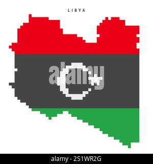 Icône de carte drapeau pixel Libye. Illustration vectorielle plate isolée sur blanc Illustration de Vecteur