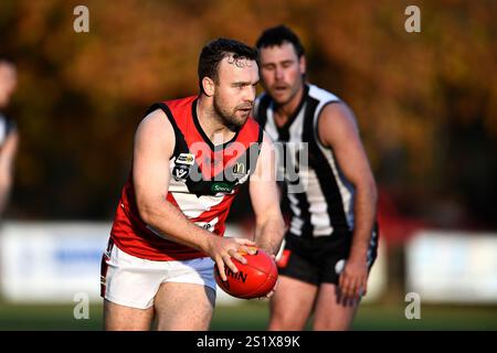 EUROA, AUSTRALIE 11 mai 2024. Australian Rules Football League, Goulburn Valley Football League round 6 Euroa Magpies vs Benalla Saints en Euroa Banque D'Images