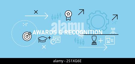 Conception conceptuelle de reconnaissance de prix mettant en vedette objectif ambition respect gratitude trophée de performance cérémonie de victoire célébration réussie Illustration de Vecteur