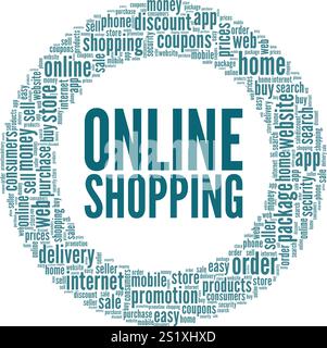 Online Shopping Word Cloud conception conceptuelle isolé sur fond blanc. Illustration de Vecteur