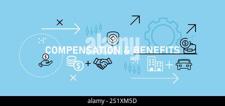 Conception conceptuelle de la rémunération et des avantages sociaux comprenant les primes de paie des employés récompenses de carrière transport assurance santé profit travail représenté Illustration de Vecteur