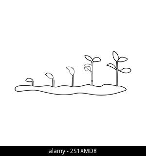 Dessin continu d'une ligne de l'illustration vectorielle de contour de traitement de la croissance des plantes Illustration de Vecteur