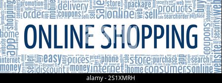 Online Shopping Word Cloud conception conceptuelle isolé sur fond blanc. Illustration de Vecteur