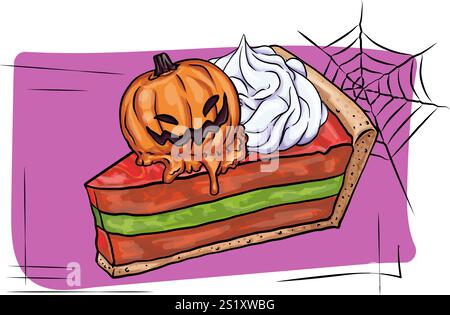 Conception de bannière horizontale vectorielle de vecteur de nourriture et de boissons aromatisée à la citrouille. Café d'illustration de dessin animé saisonnier d'automne, Halloween Witch Club SVG Sublimatio Illustration de Vecteur