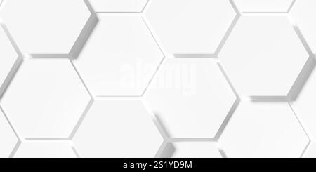 Moderne minimal blanc grand Papercut aléatoire offset nid d'abeille hexagone motif géométrique bordure de fond plat vue de dessus, illustratio 3D. Banque D'Images