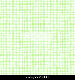 Aquarelle dessinée à la main vert clair motif sans couture à carreaux. Arrière-plan sans fin. Toile de fond écossaise verte. Fond blanc. Motif sans couture classique. BA Banque D'Images