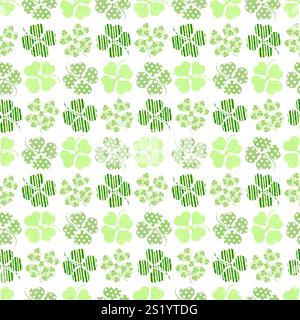 Aquarelle dessinée à la main St Patrick's Day motif sans couture avec trèfle, trèfle sur fond blanc. Toile de fond sans fin de vacances pour tissu, papier d'emballage Banque D'Images