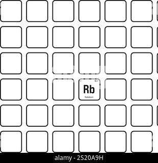 Rubidium, Rb, élément de table périodique avec nom, symbole, numéro atomique et poids. Métal alcalin à diverses utilisations industrielles, comme dans certains types de verre, et comme composant de certains types de feux d'artifice. Illustration de Vecteur