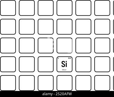 Silicium, si, élément de table périodique avec nom, symbole, numéro atomique et poids. Non-métal avec diverses utilisations industrielles, comme dans l'électronique, la construction, et comme composant dans certains types de verre. Illustration de Vecteur
