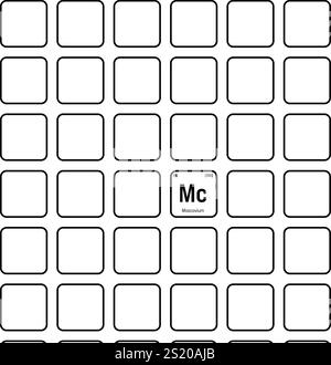 Moscovium, Mc, élément de table périodique avec nom, symbole, numéro atomique et poids. Élément synthétique de demi-vie très courte, créé par des réactions nucléaires en laboratoire. Illustration de Vecteur