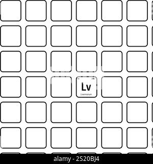 Livermorium, LV, élément de table périodique avec nom, symbole, numéro atomique et poids. Élément synthétique de demi-vie très courte, créé par des réactions nucléaires en laboratoire. Illustration de Vecteur