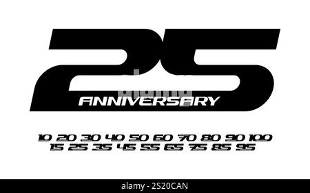 Typographie d'anniversaire audacieuse avec des chiffres de 10 à 100 dans un style automobile de course élégant. Parfait pour la marque d'entreprise, Milestone Illustration de Vecteur