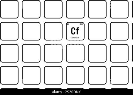 Californium, CF, élément de table périodique avec nom, symbole, numéro atomique et poids. Élément radioactif synthétique ayant des utilisations potentielles dans la recherche scientifique et l'énergie nucléaire. Illustration de Vecteur