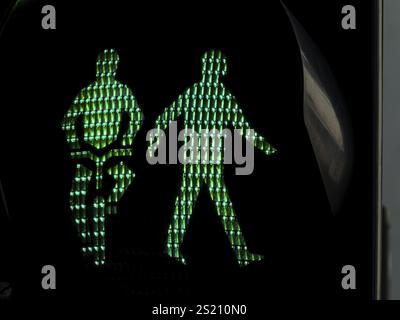 Feux de circulation pour piétons et cyclistes sur une chaussée ou une piste cyclable. Feu vert Autriche Banque D'Images