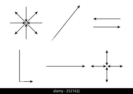 Variations de flèche définies. Formes courbes et droites. Styles de trajectoire géométrique. Graphique vectoriel minimal. Illustration de Vecteur