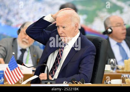 Rio de Janeiro, Brésil, 19 novembre 2024, Joe Biden, Président des États-Unis, lors d'une réunion à la plénière du G20. Banque D'Images