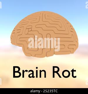 Illustration 3D d'un cerveau humain, intitulé Brain Rot. Banque D'Images