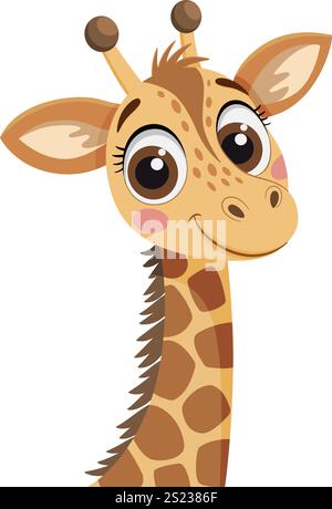 Animal drôle girafe mignon. Dessiné à la main, style plat tendance isolé animal adorable. Portrait drôle de girafe. Animaux de la savane africaine, Safari camelopard. Illustration vectorielle Illustration de Vecteur