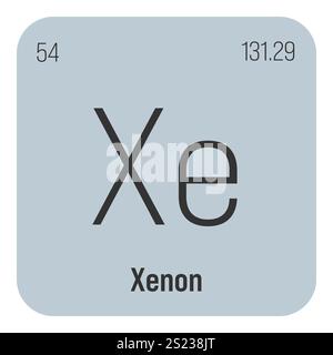 Xenon, XE, élément de table périodique avec nom, symbole, numéro atomique et poids. Gaz inerte à diverses utilisations scientifiques, comme dans certains types d'éclairage et comme composant dans certains types d'imagerie médicale. Illustration de Vecteur
