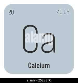 Calcium, CA, élément de table périodique avec nom, symbole, numéro atomique et poids. Métal alcalin de terre avec diverses utilisations industrielles, comme dans la construction, les produits pharmaceutiques, et comme supplément nutritif dans les aliments. Illustration de Vecteur