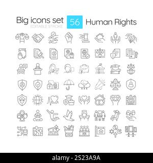 Jeu d'icônes linéaires des droits de l'homme Illustration de Vecteur