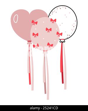 Ballons rose pâle tendance pour la Saint-Valentin. Ballon en forme de coeur, ballon transparent. Ballon avec arcs. Illustration de Vecteur