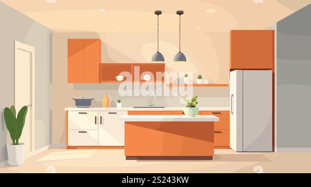 Une illustration vectorielle plate d'intérieur de cuisine moderne Illustration de Vecteur